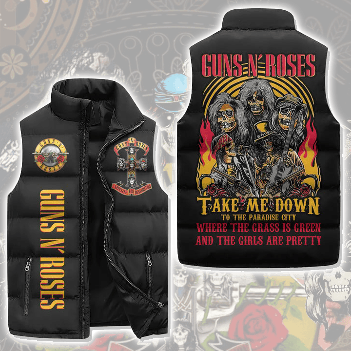 Guns N' Roses Music Style Sleeveless Puffer Jacket For Fans
