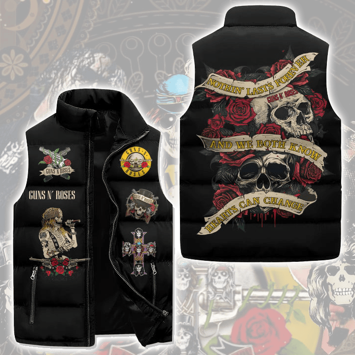 Guns N' Roses Music Style Sleeveless Puffer Jacket For Fans