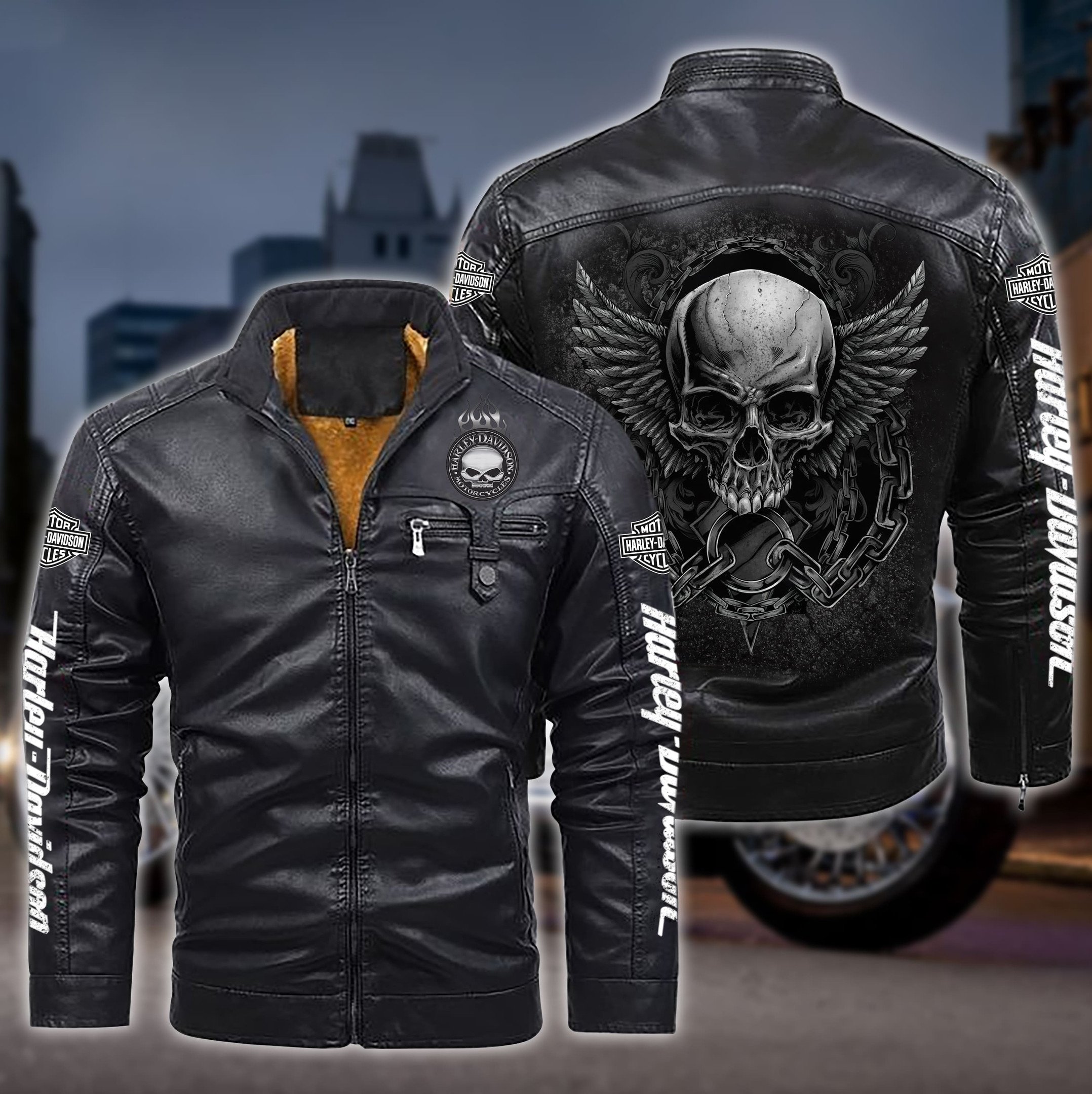 Harley-Davidson Car Style Fleece Lined Leather Jacket For Fans