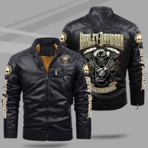 Harley-Davidson Car Style Fleece Lined Leather Jacket For Fans
