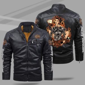 Harley-Davidson Car Style Fleece Lined Leather Jacket For Fans