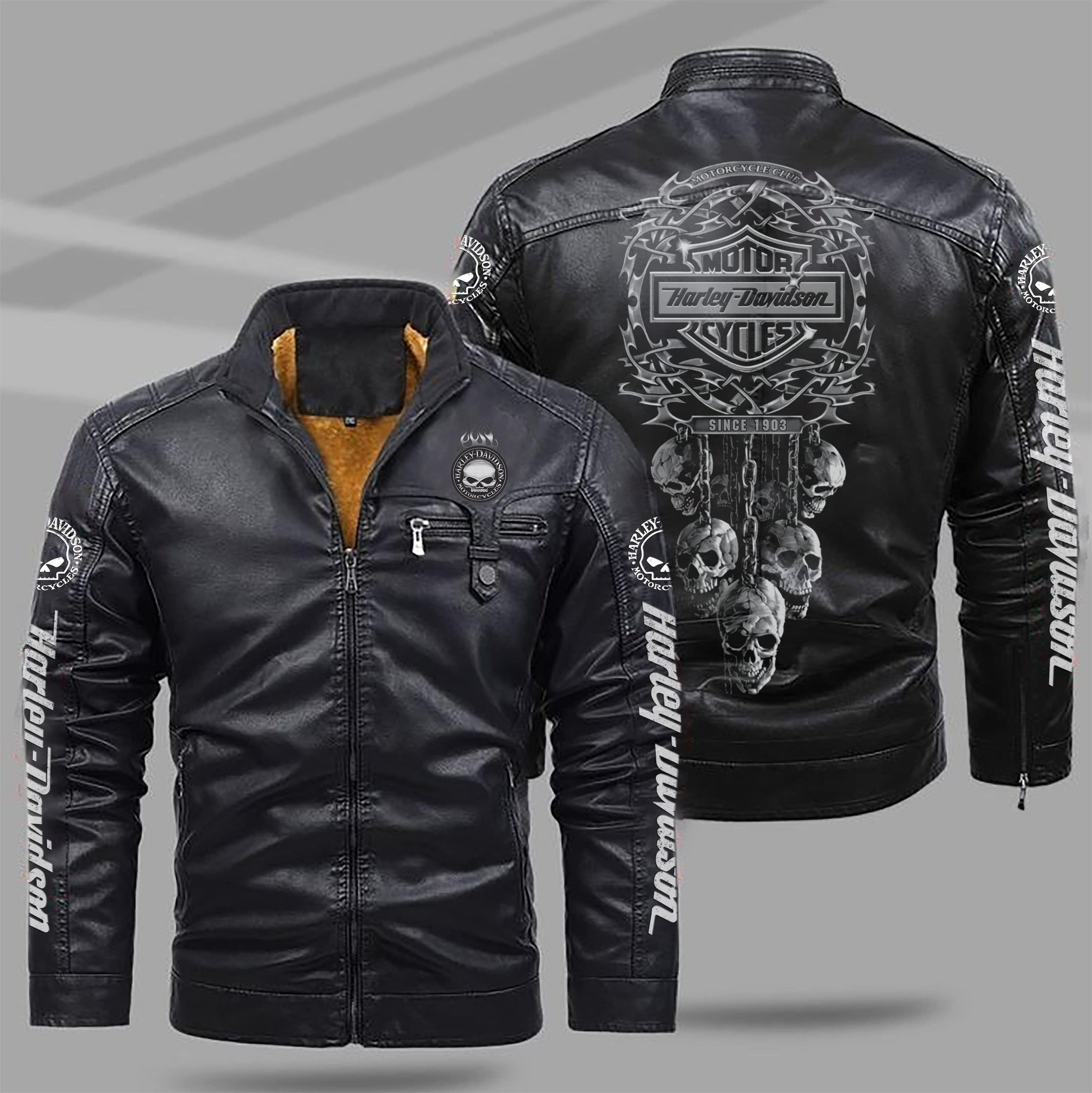 Harley-Davidson Car Style Fleece Lined Leather Jacket For Fans