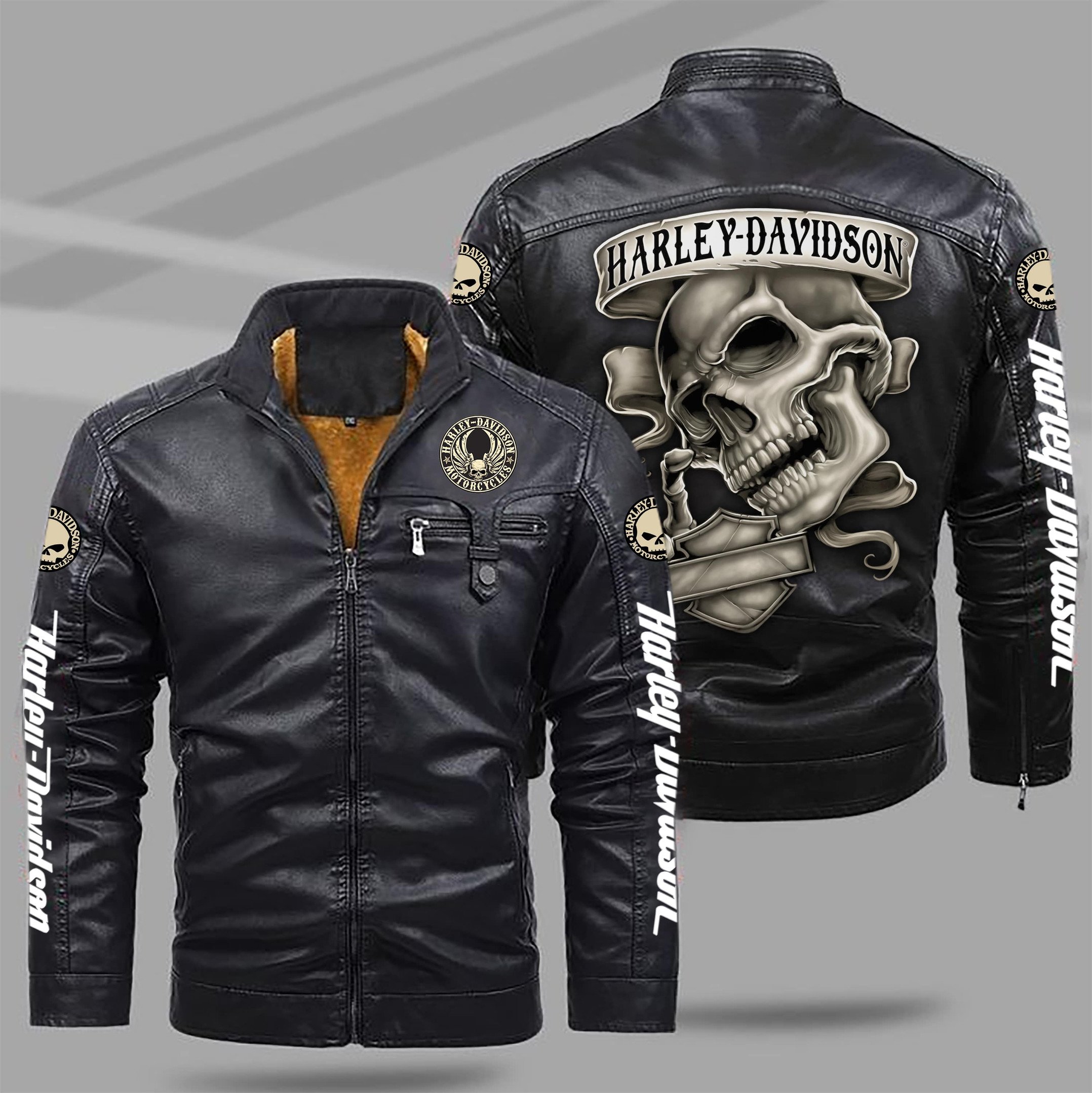 Harley-Davidson Car Style Fleece Lined Leather Jacket For Fans