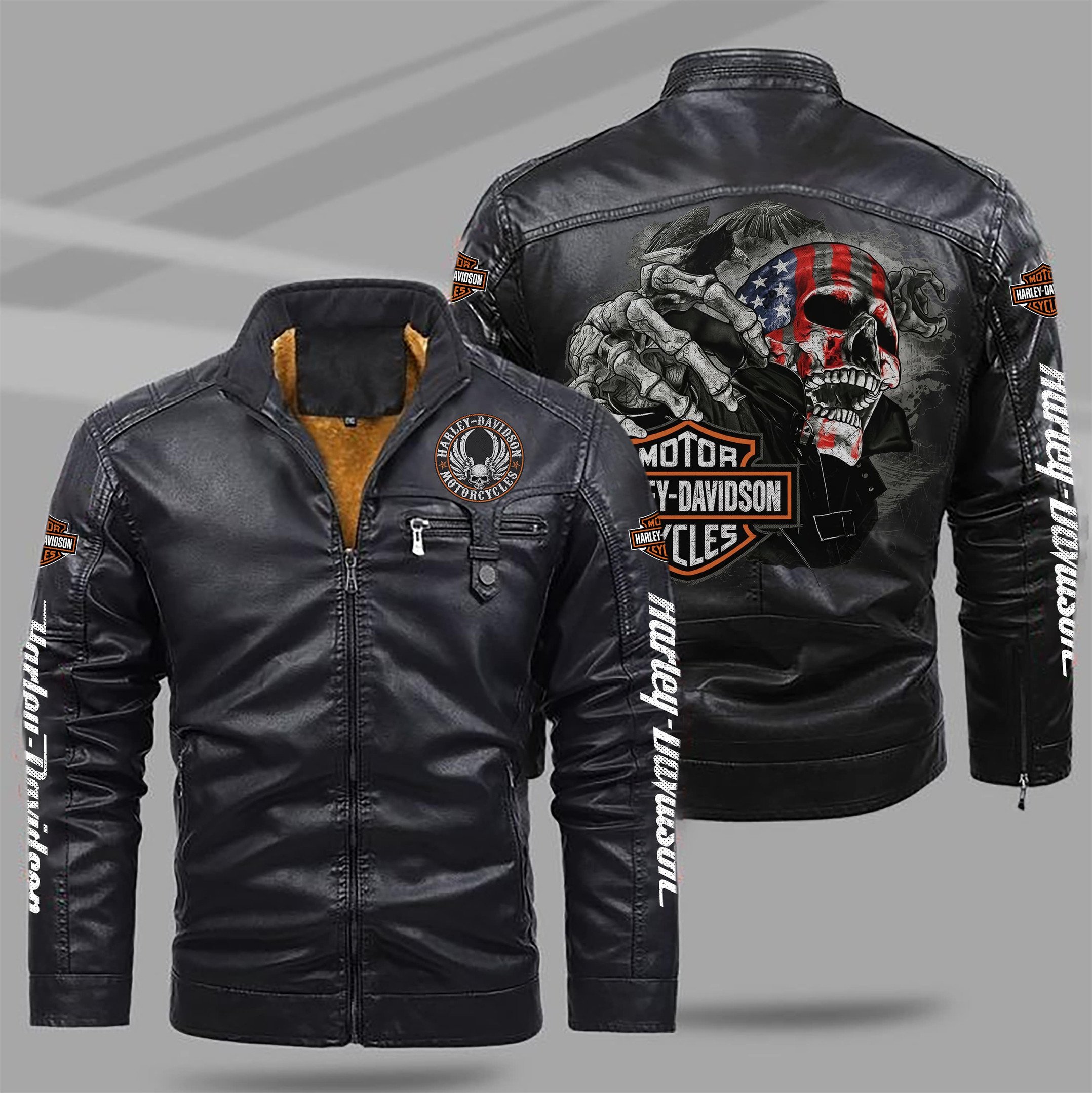 Harley-Davidson Car Style Fleece Lined Leather Jacket For Fans