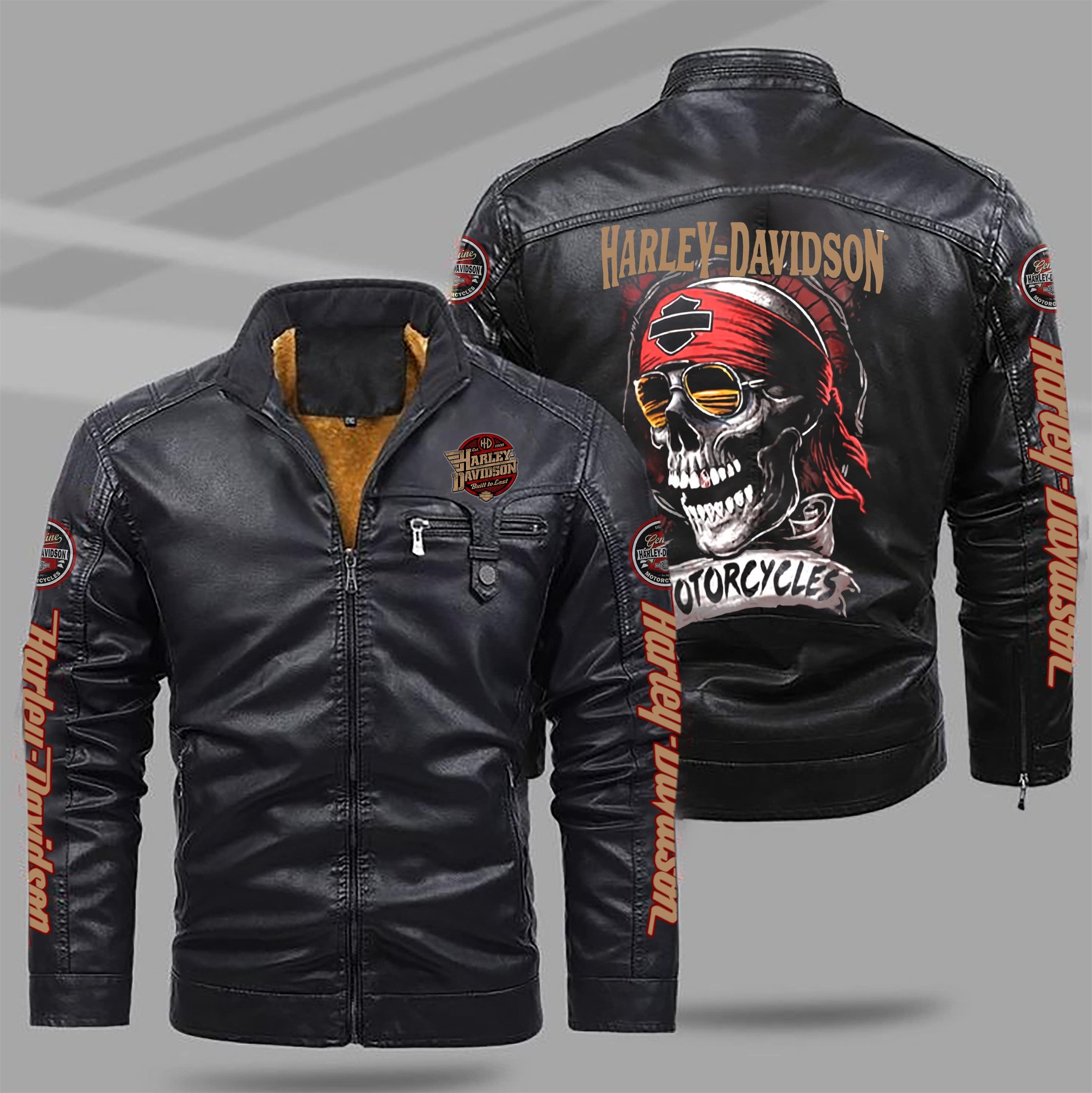 Harley-Davidson Car Style Fleece Lined Leather Jacket For Fans