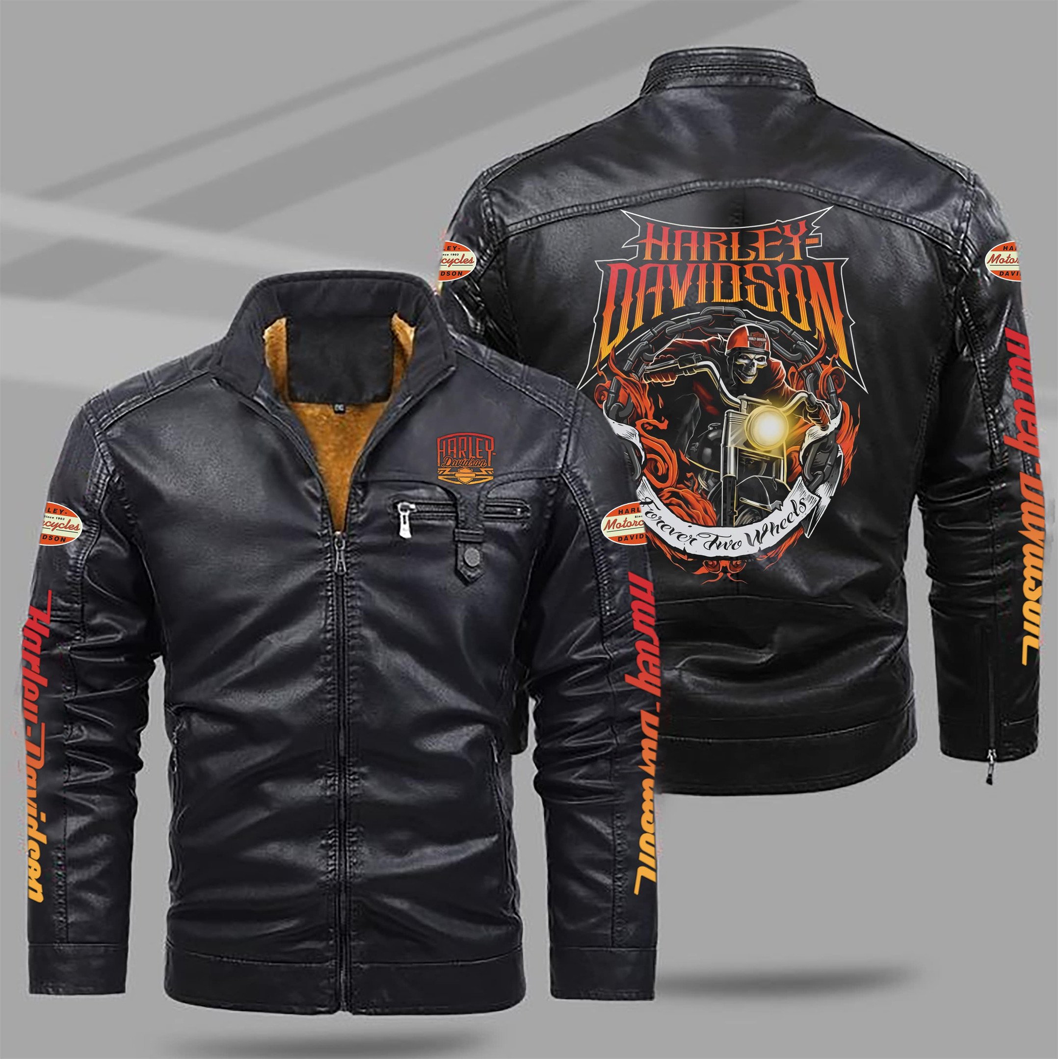 Harley-Davidson Car Style Fleece Lined Leather Jacket For Fans