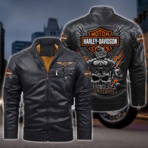 Harley-Davidson Car Style Fleece Lined Leather Jacket For Fans