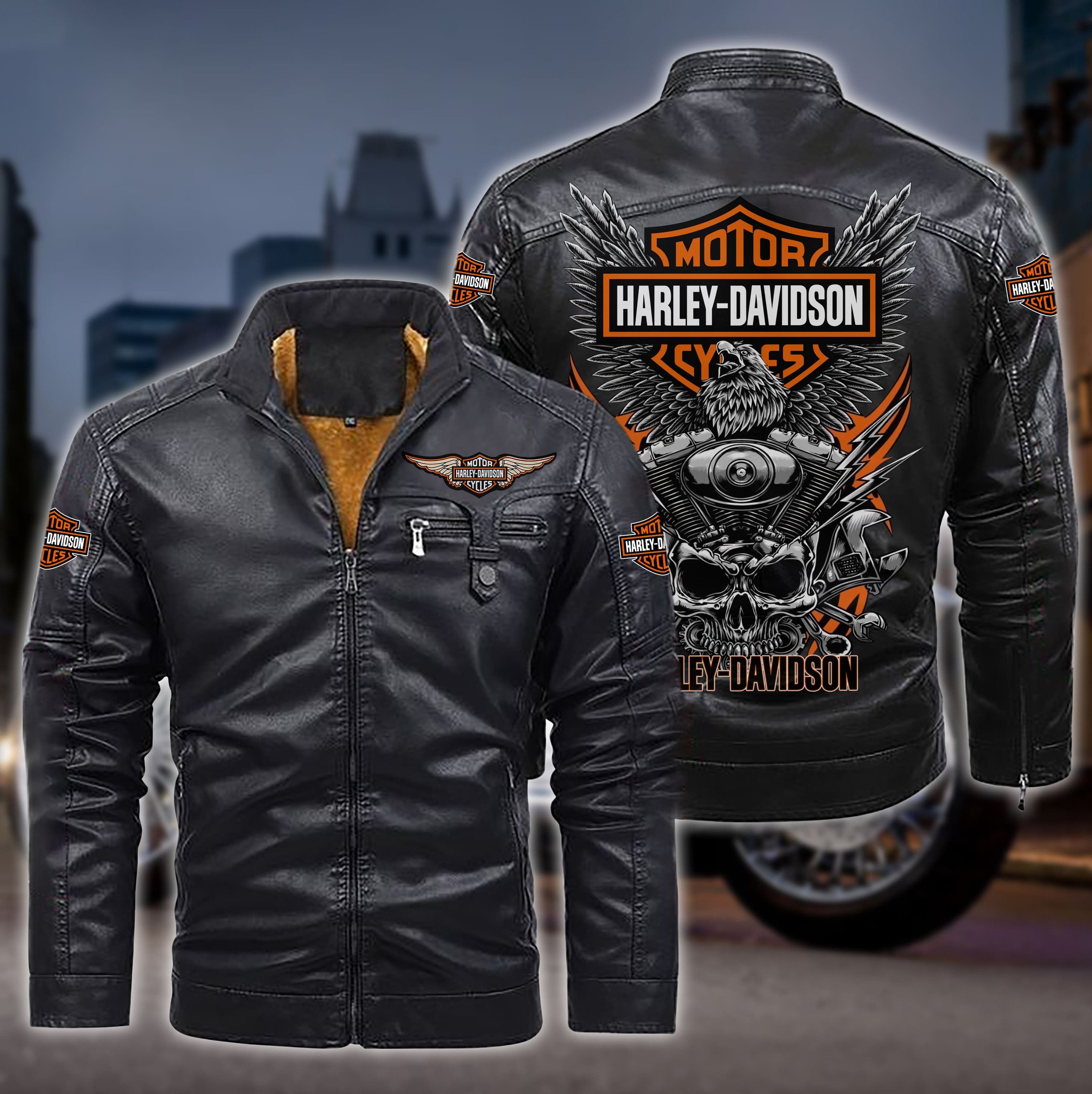 Harley-Davidson Car Style Fleece Lined Leather Jacket For Fans