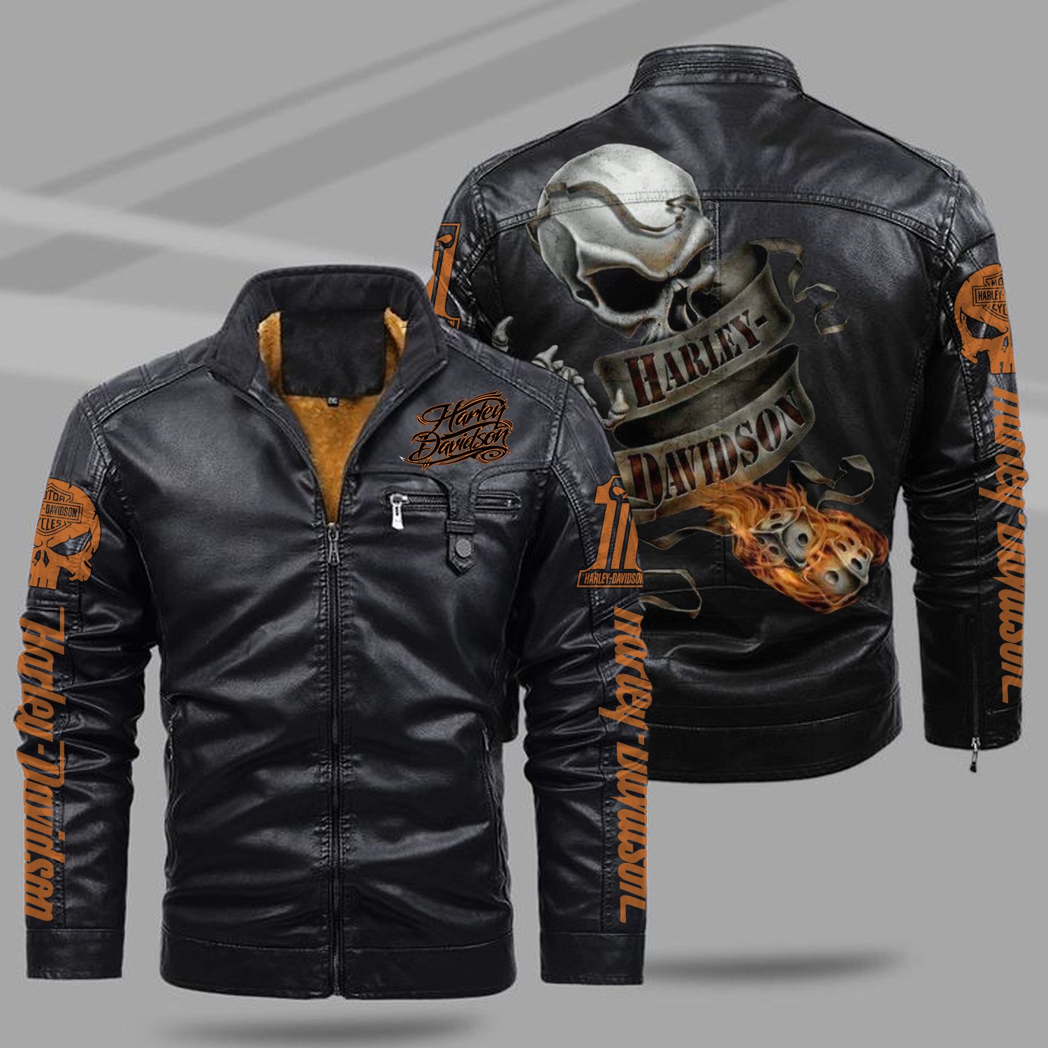 Harley-Davidson Car Style Fleece Lined Leather Jacket For Fans