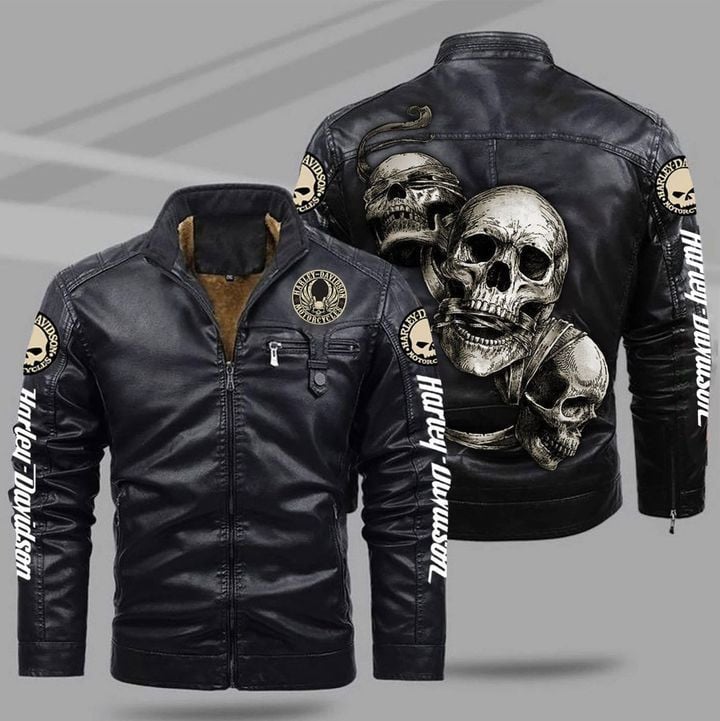 Harley-Davidson Car Style Fleece Lined Leather Jacket For Fans