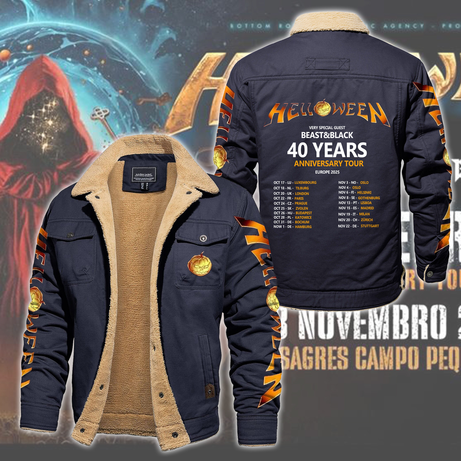Helloween Music Style Fleece Thermal Cotton Jacket For Fans