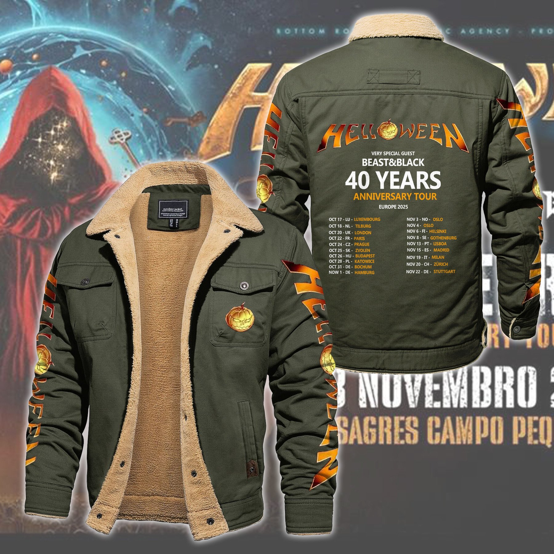Helloween Music Style Fleece Thermal Cotton Jacket For Fans