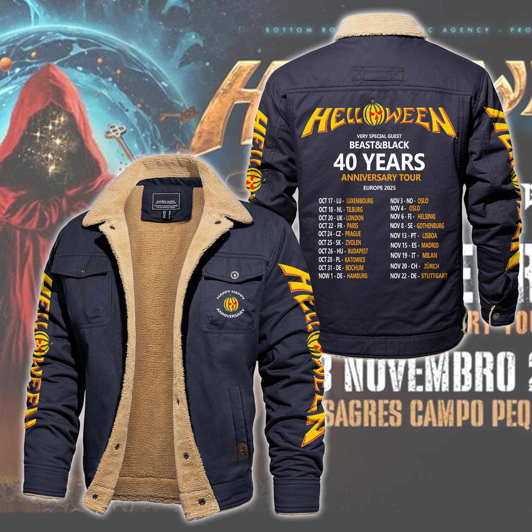 Helloween Music Style Fleece Thermal Cotton Jacket For Fans