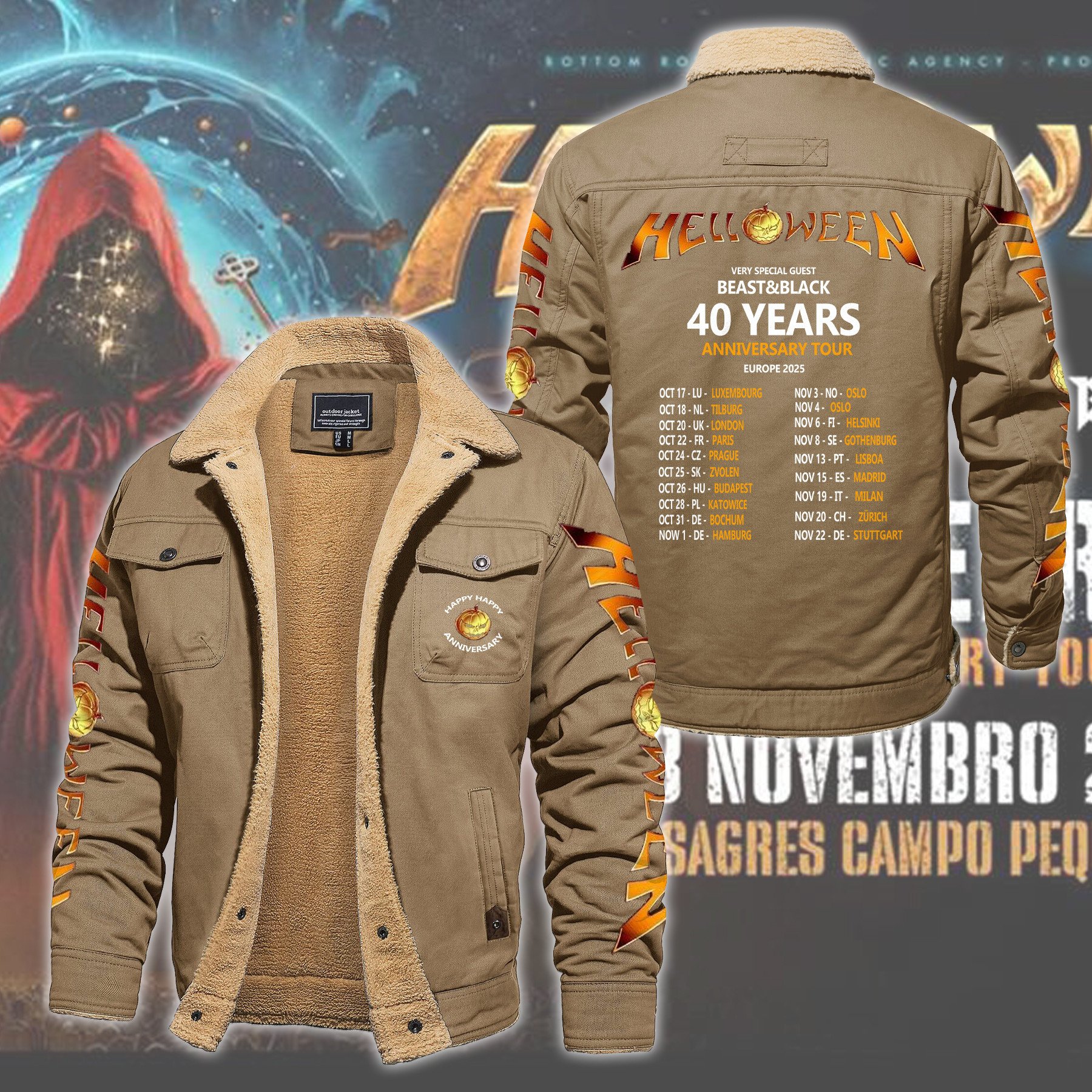 Helloween Music Style Fleece Thermal Cotton Jacket For Fans