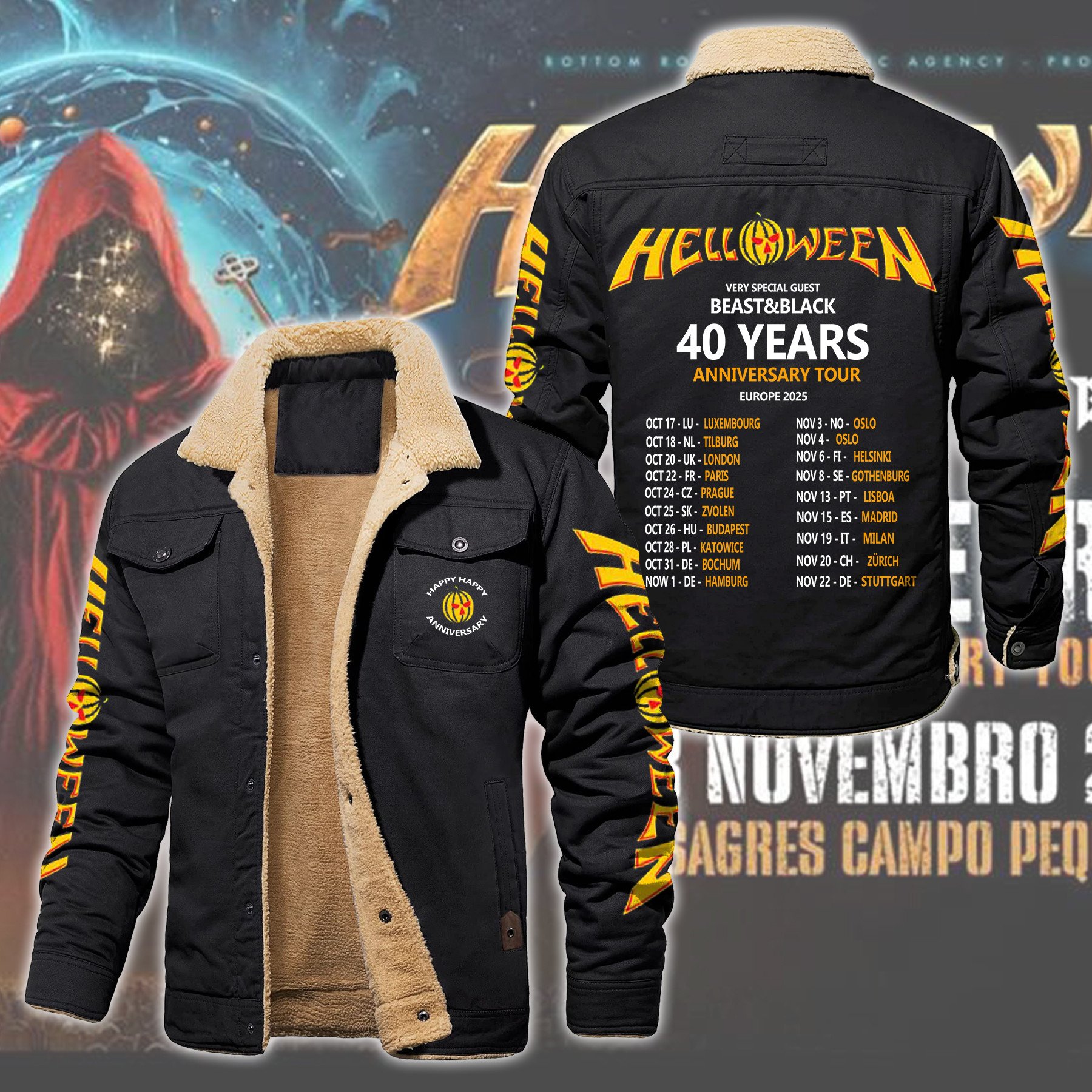 Helloween Music Style Fleece Thermal Cotton Jacket For Fans