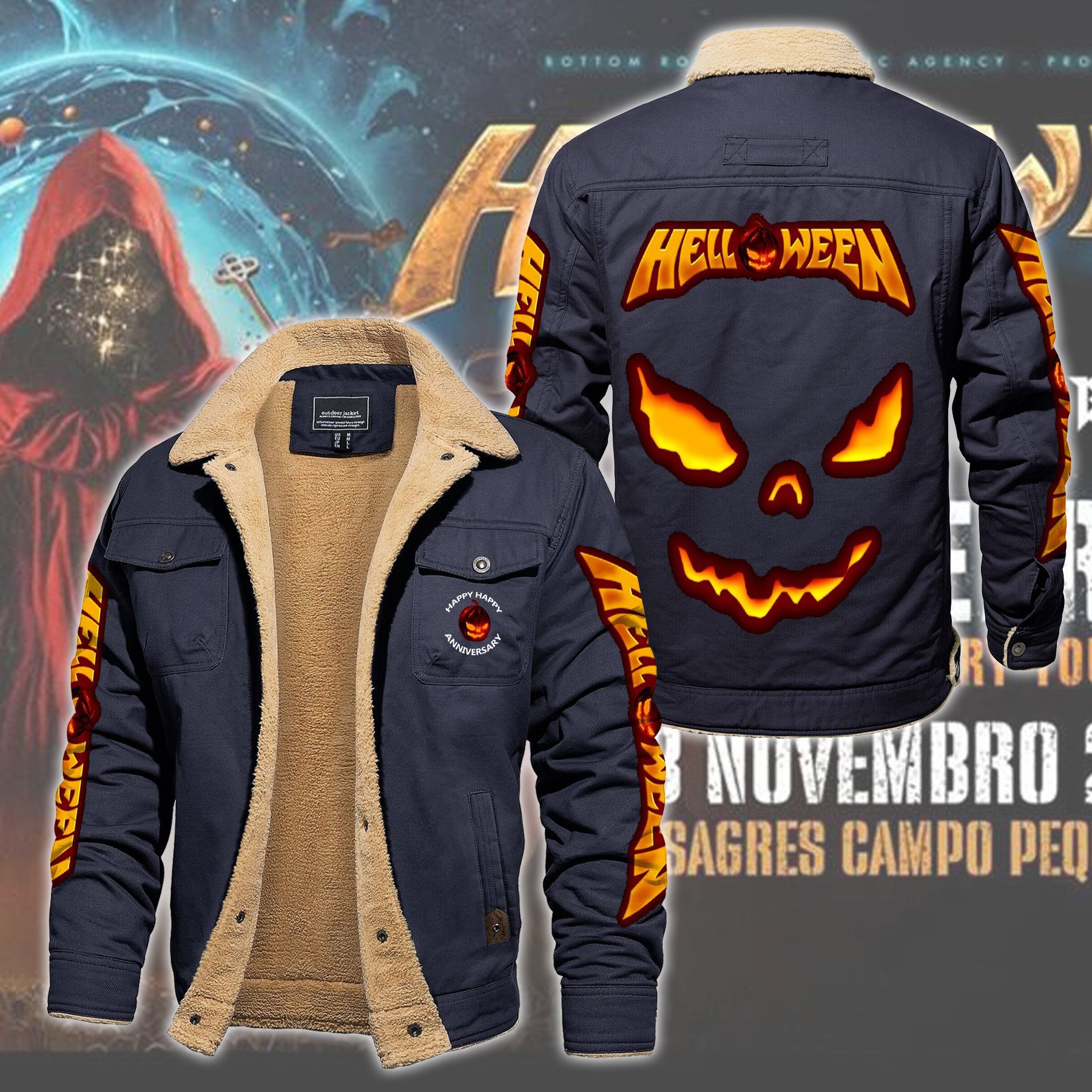 Helloween Music Style Fleece Thermal Cotton Jacket For Fans