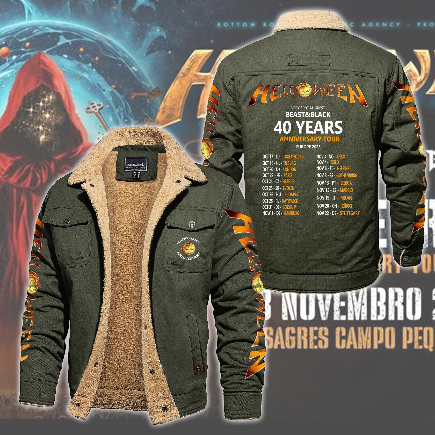 Helloween Music Style Fleece Thermal Cotton Jacket For Fans