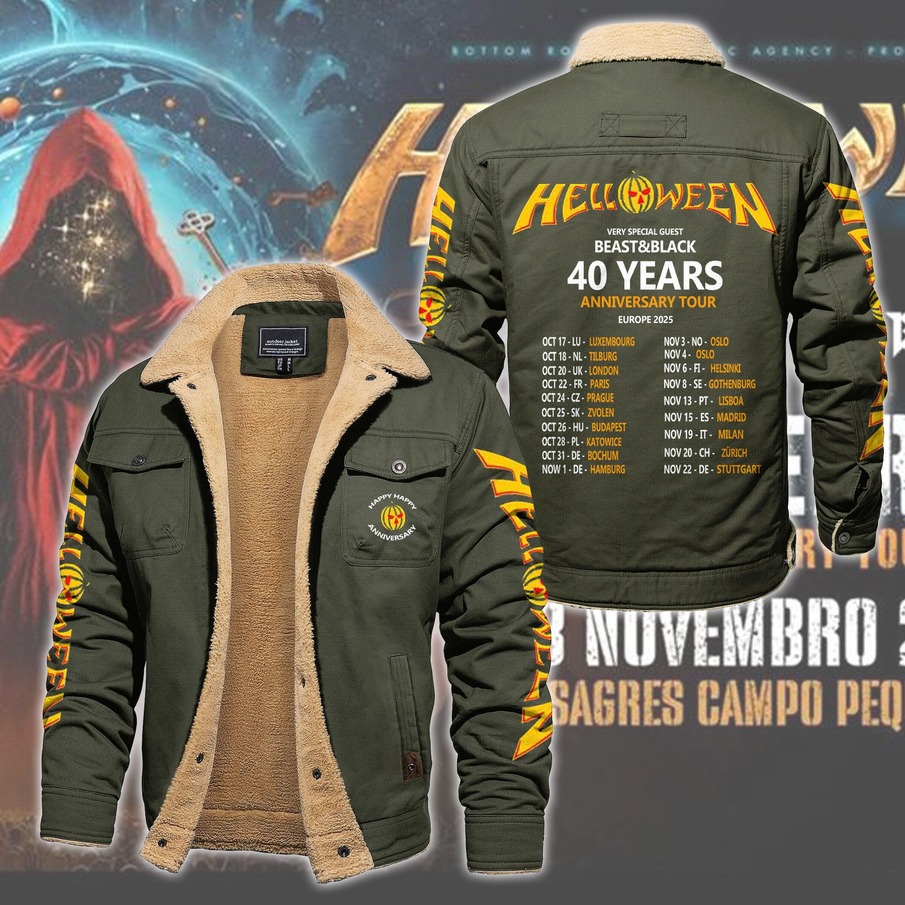 Helloween Music Style Fleece Thermal Cotton Jacket For Fans