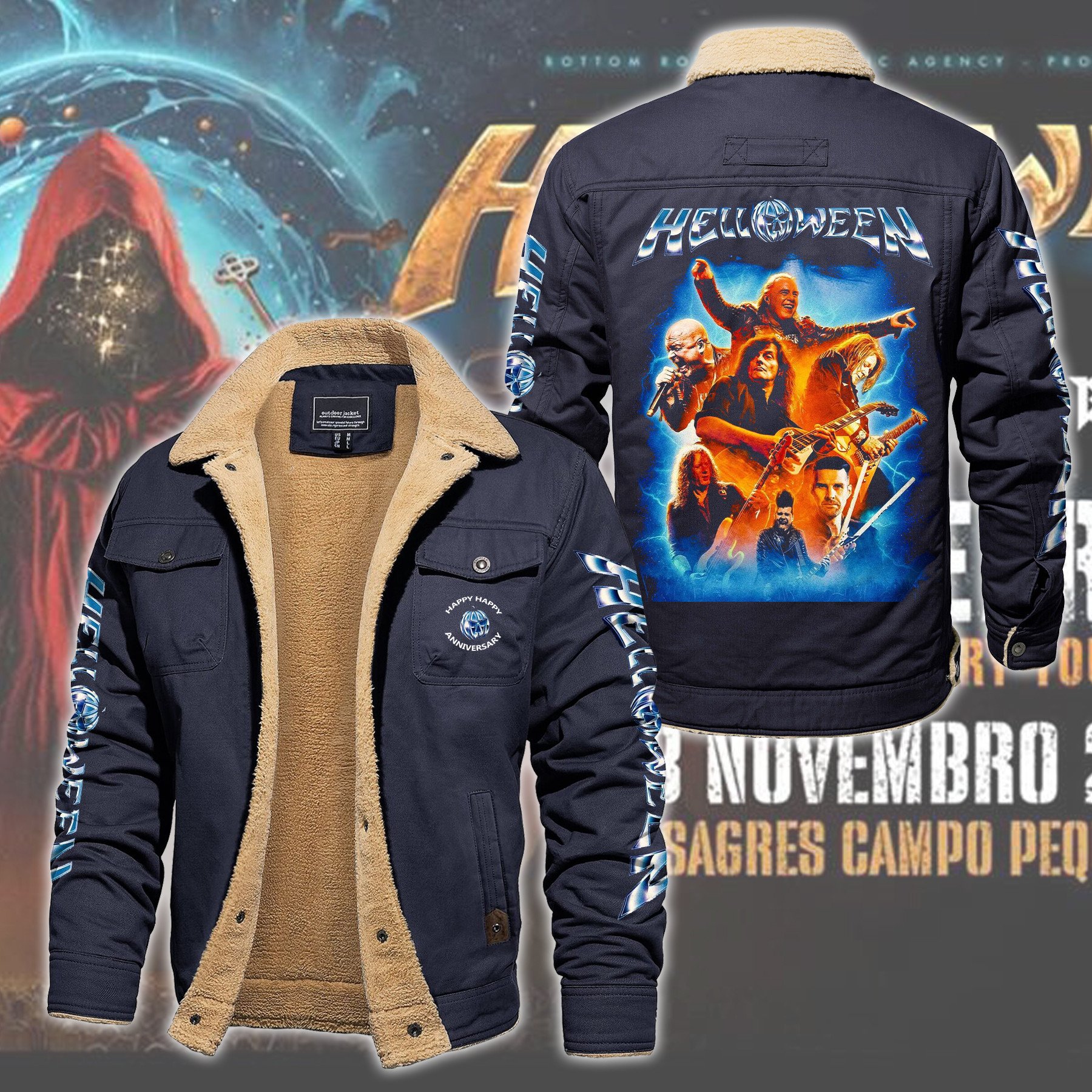 Helloween Music Style Fleece Thermal Cotton Jacket For Fans