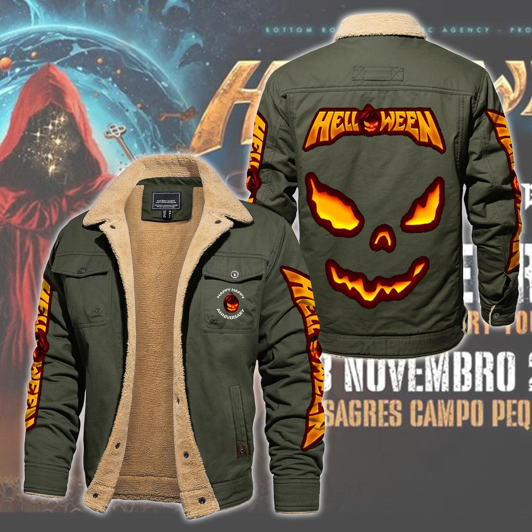 Helloween Music Style Fleece Thermal Cotton Jacket For Fans