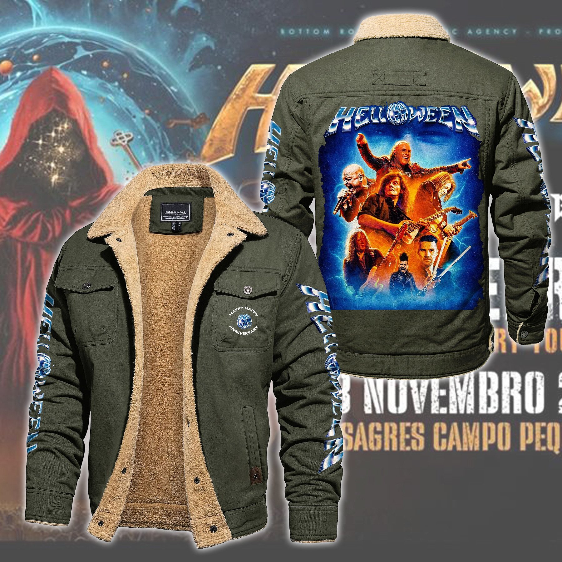 Helloween Music Style Fleece Thermal Cotton Jacket For Fans