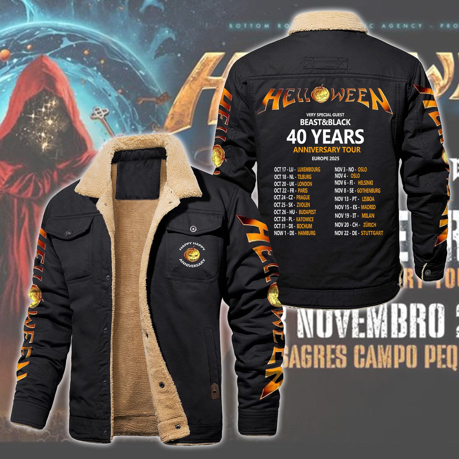 Helloween Music Style Fleece Thermal Cotton Jacket For Fans
