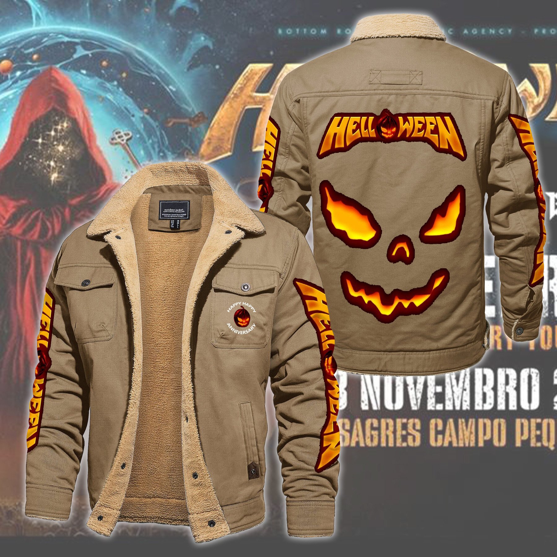 Helloween Music Style Fleece Thermal Cotton Jacket For Fans