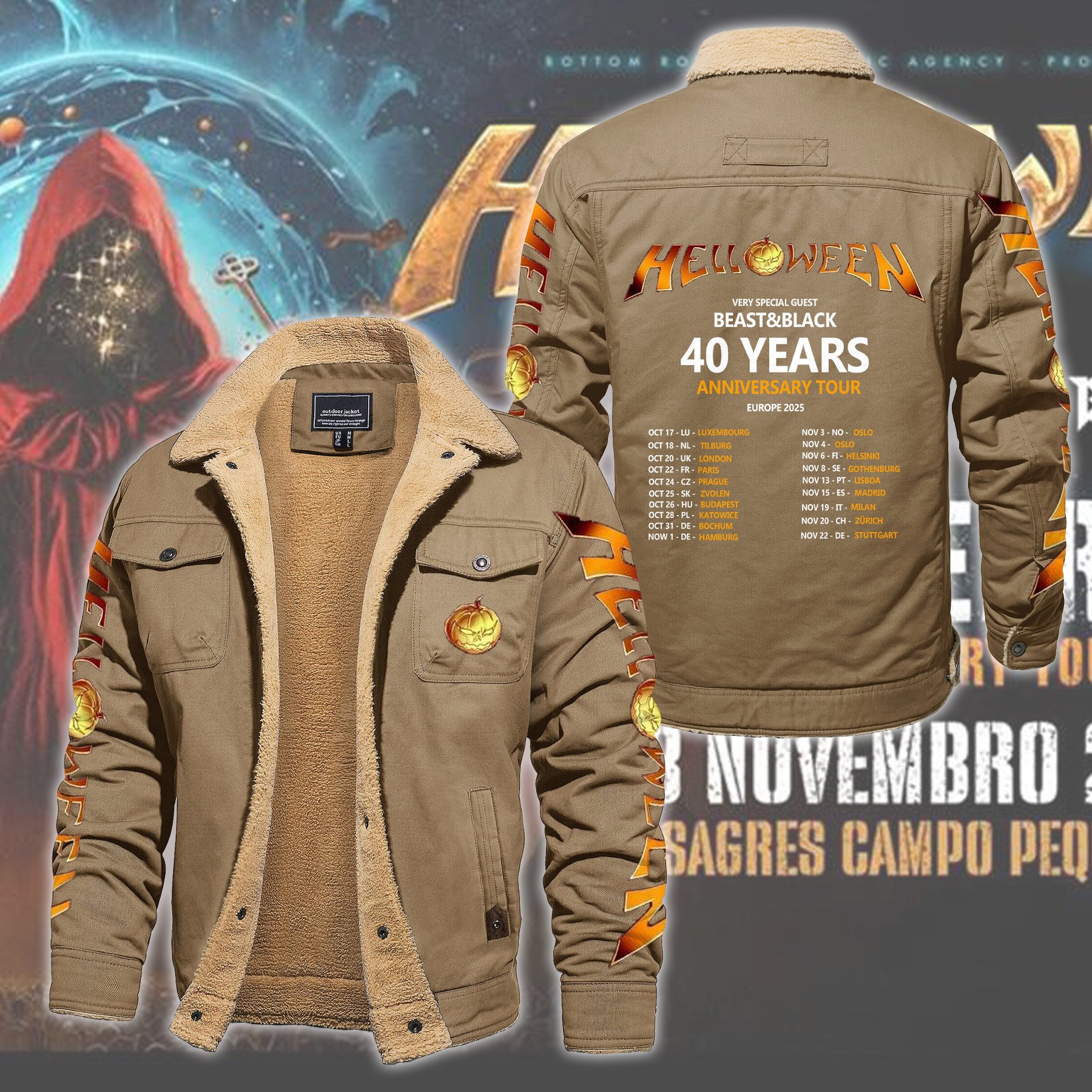 Helloween Music Style Fleece Thermal Cotton Jacket For Fans
