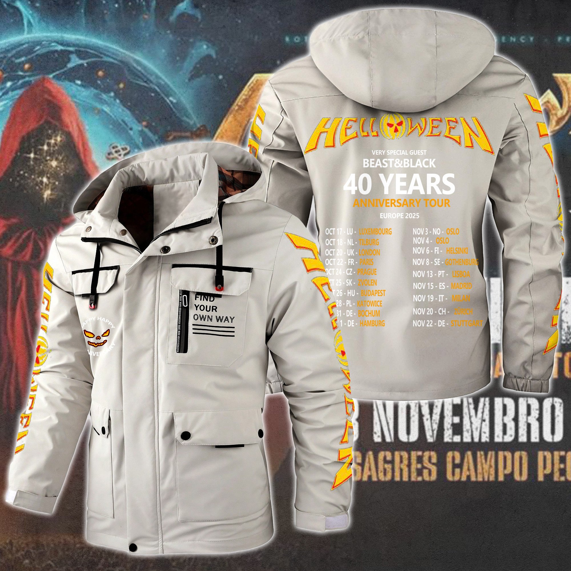 Helloween Music Style Parka Jacket For Fans
