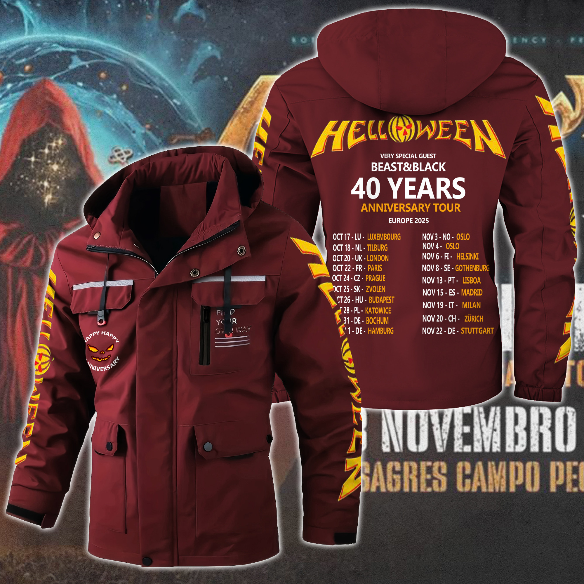 Helloween Music Style Parka Jacket For Fans