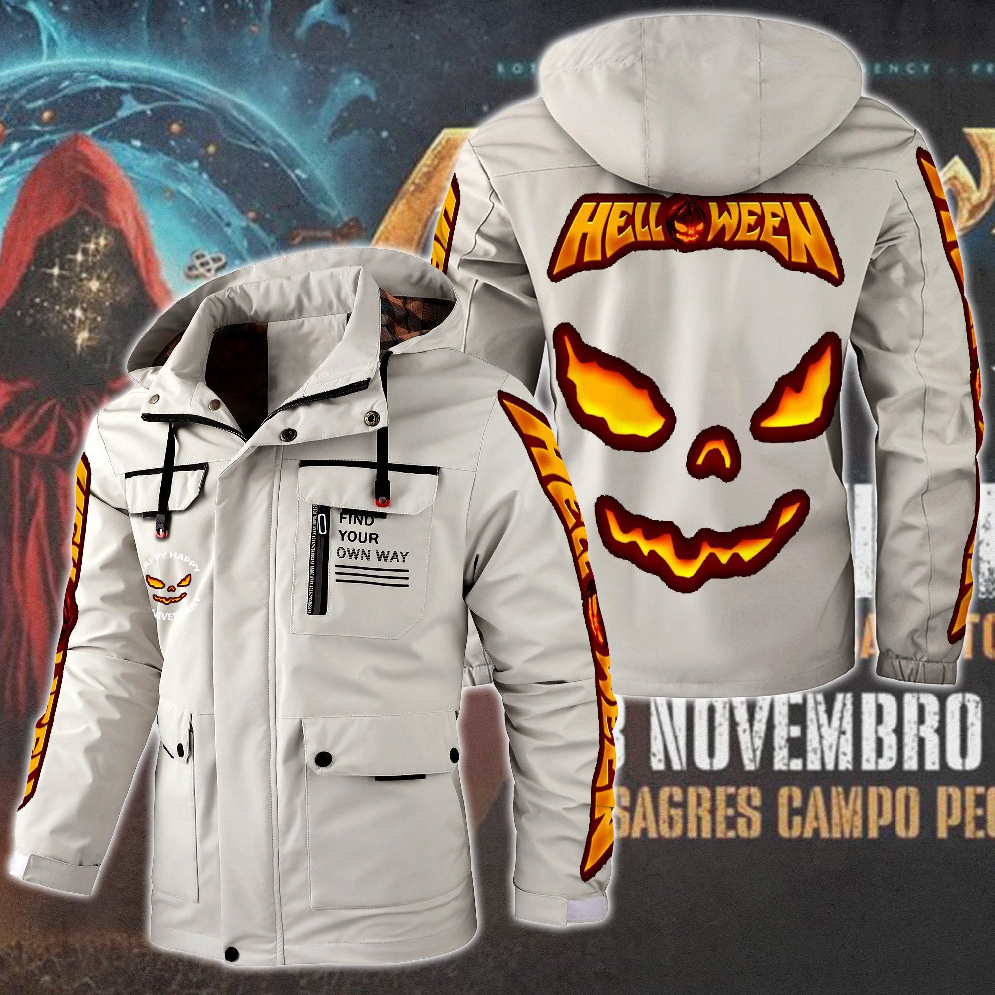 Helloween Music Style Parka Jacket For Fans