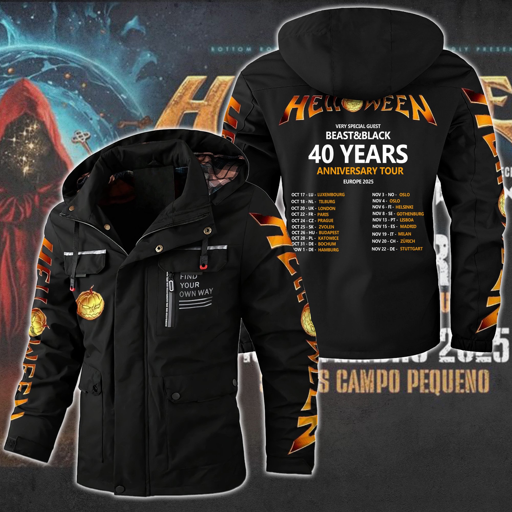 Helloween Music Style Parka Jacket For Fans