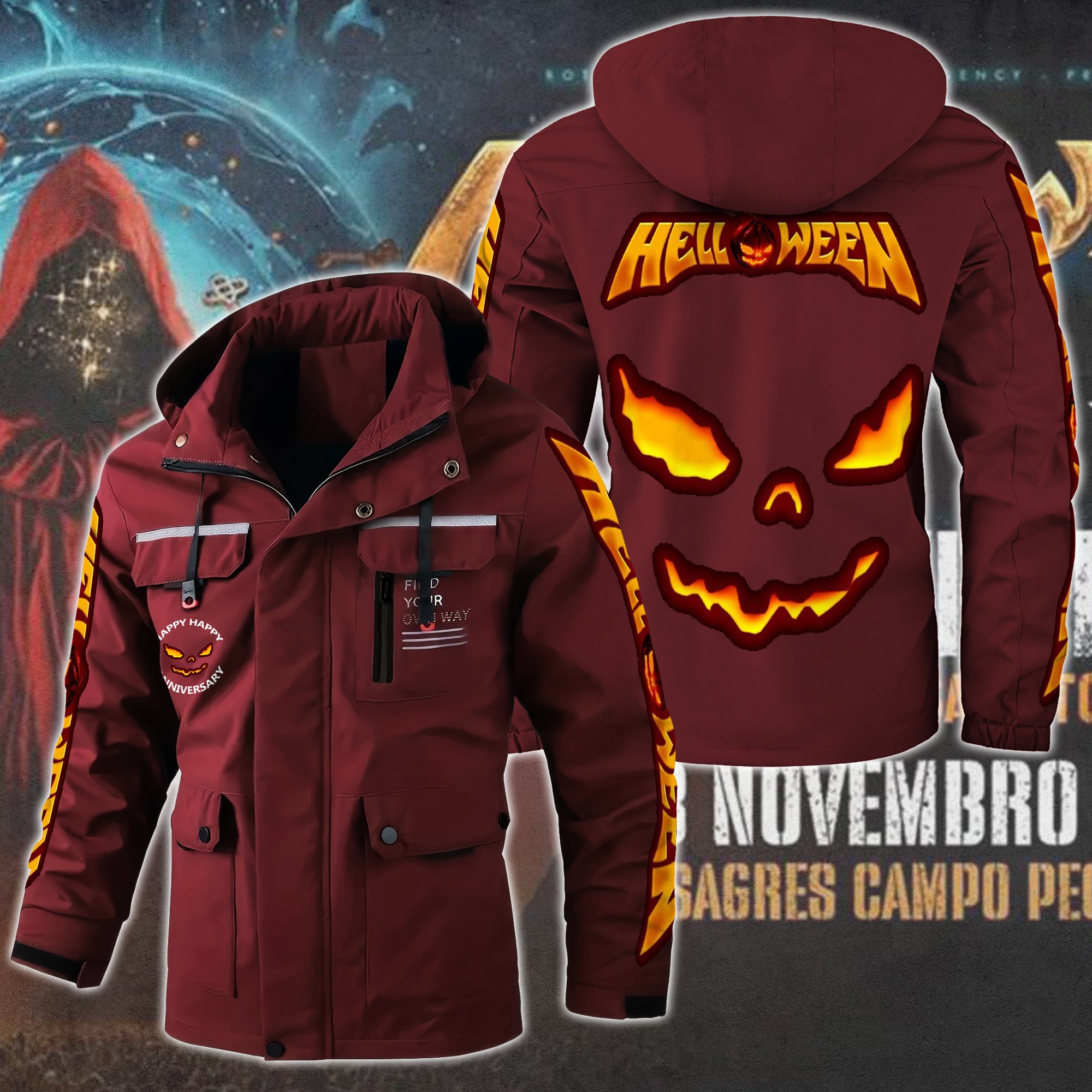 Helloween Music Style Parka Jacket For Fans