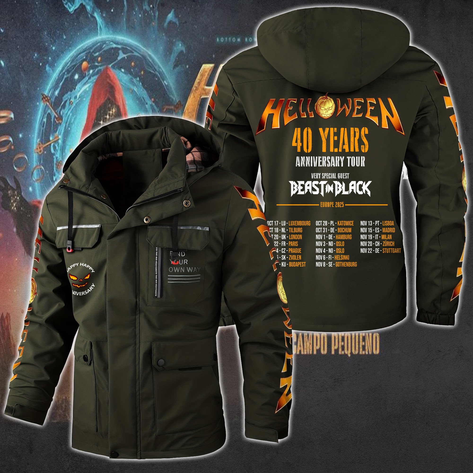 Helloween Music Style Parka Jacket For Fans