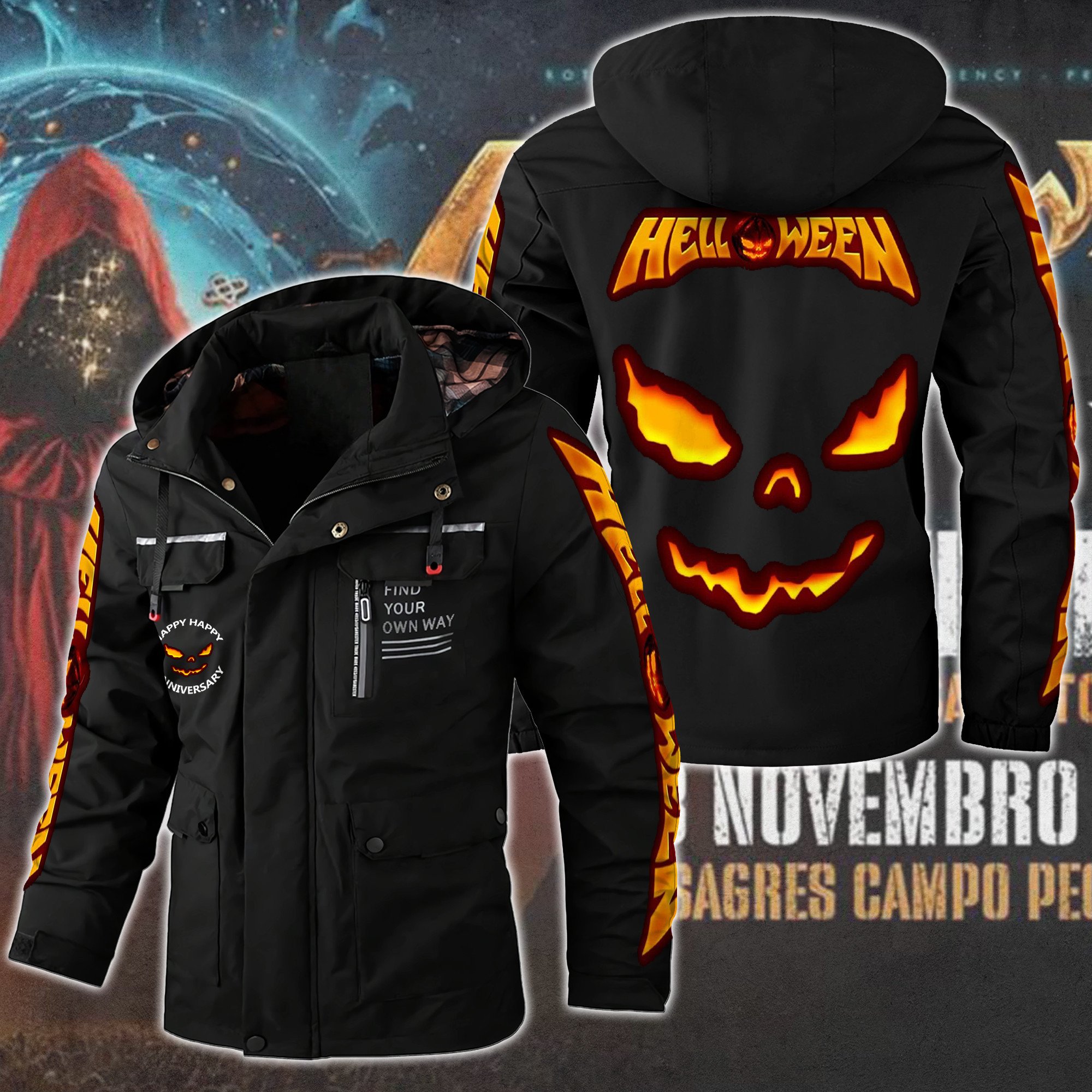 Helloween Music Style Parka Jacket For Fans