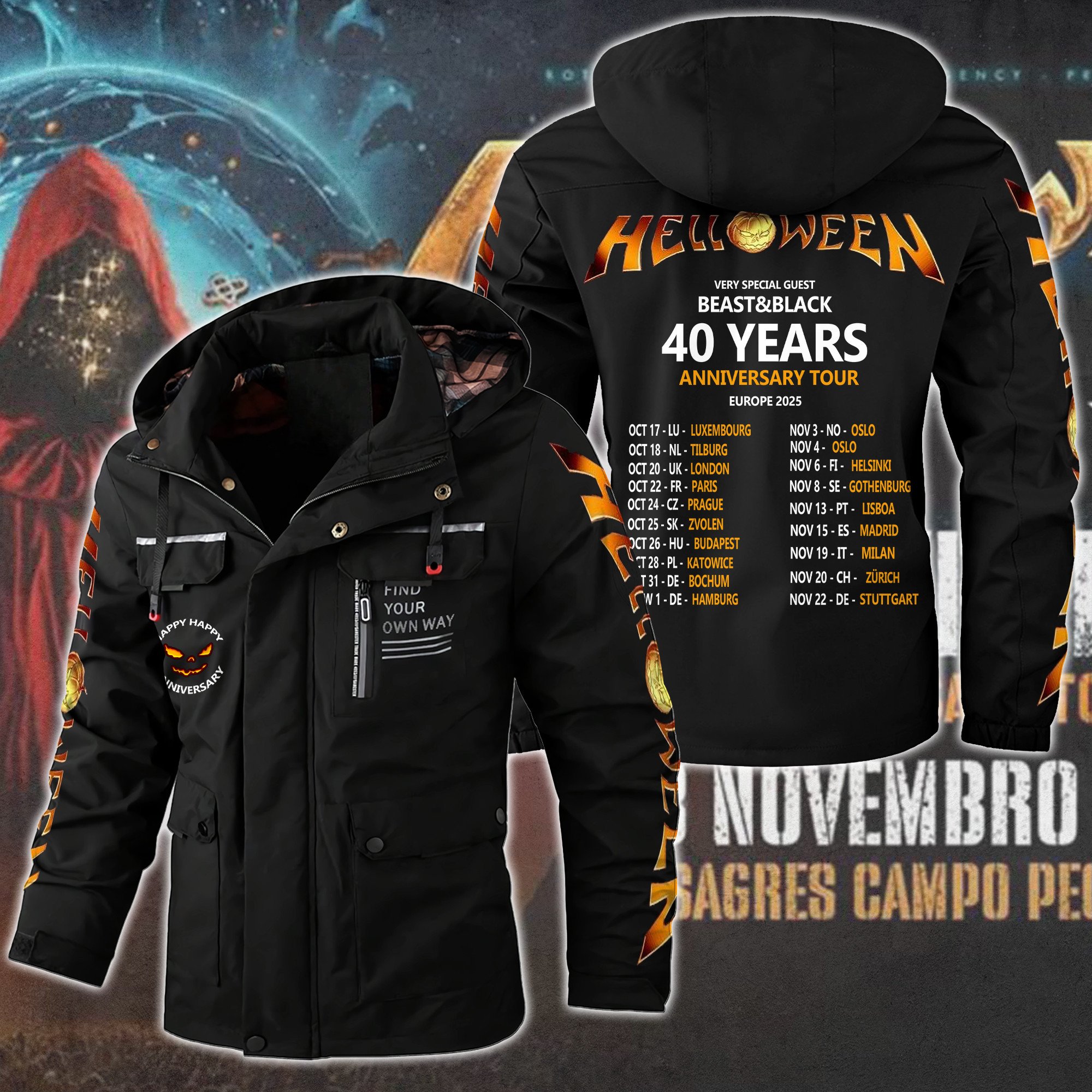Helloween Music Style Parka Jacket For Fans