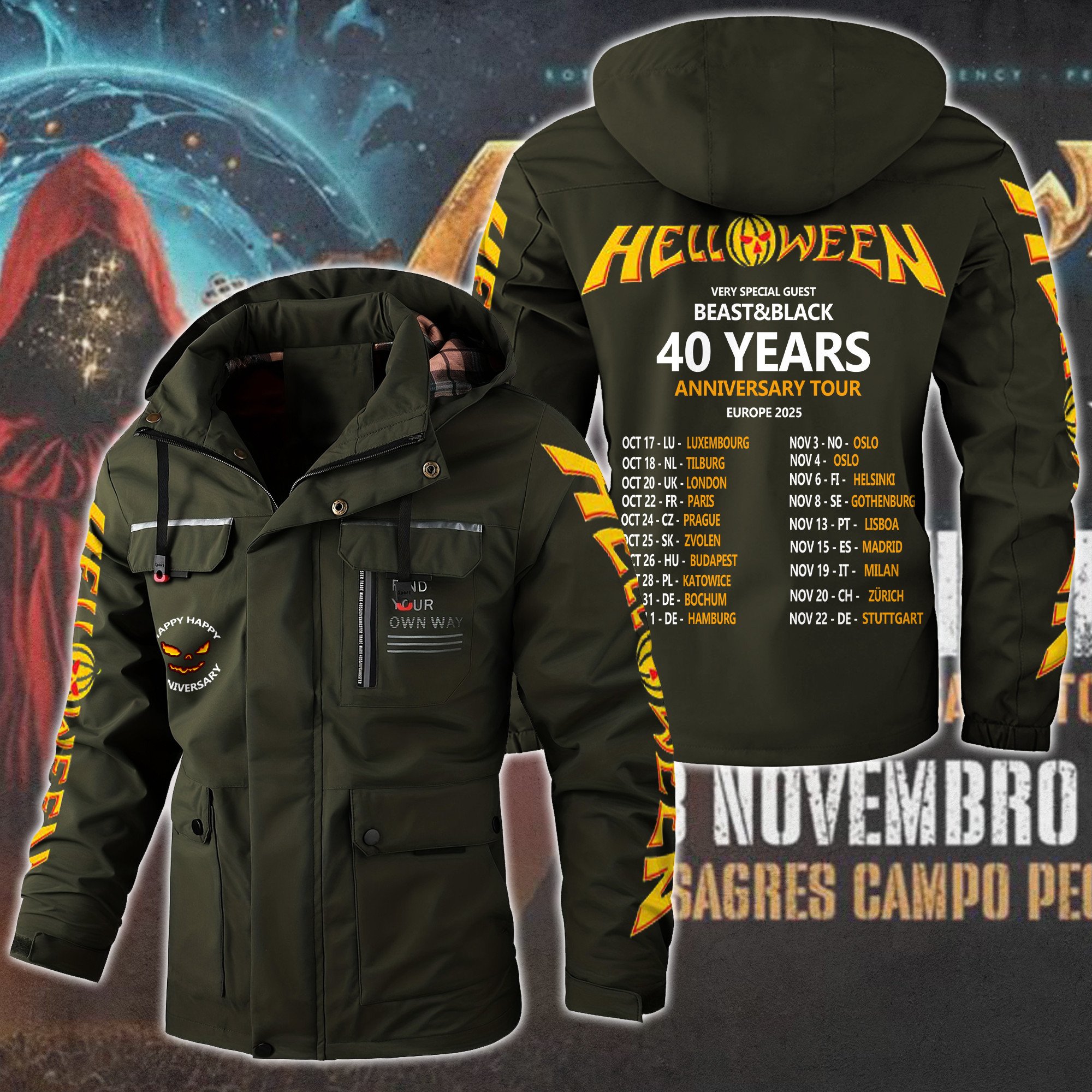 Helloween Music Style Parka Jacket For Fans