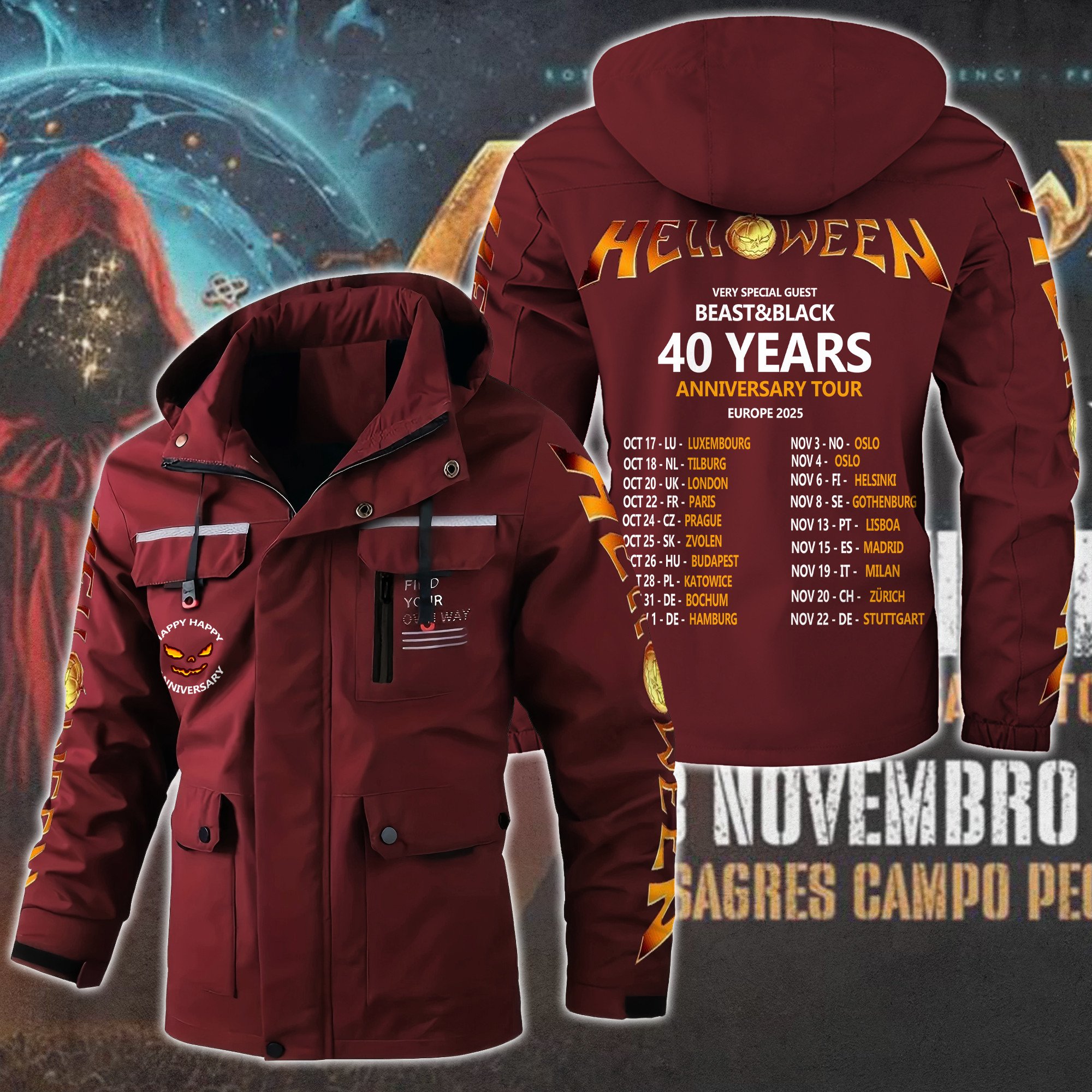 Helloween Music Style Parka Jacket For Fans