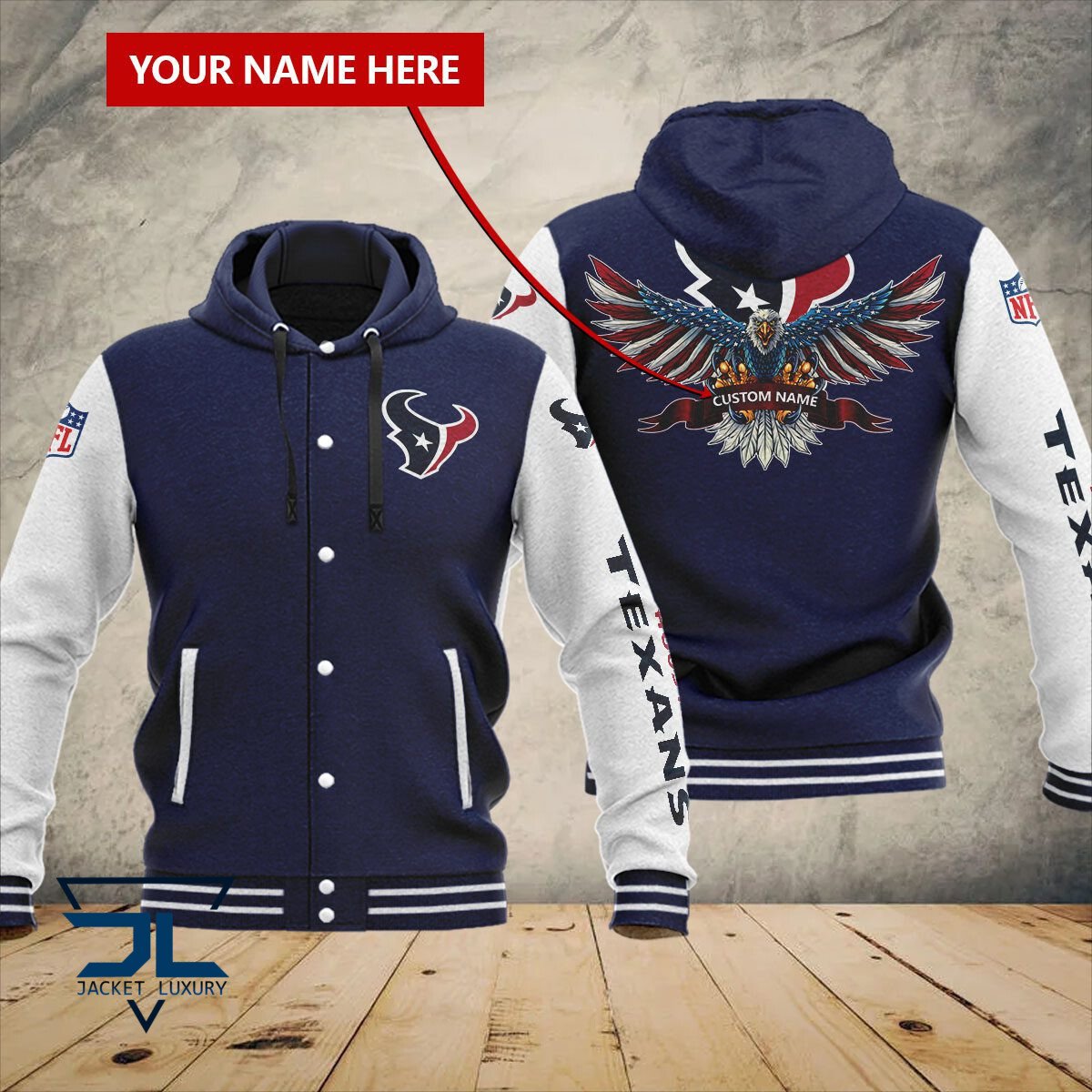 Houston Texans NFL Style Hooded Baseball Jacket For Fan