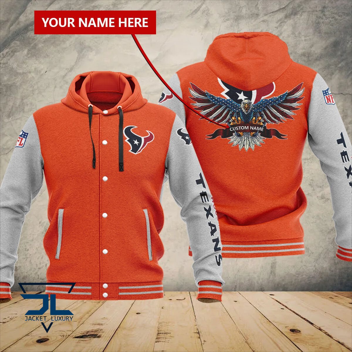Houston Texans NFL Style Hooded Baseball Jacket For Fan