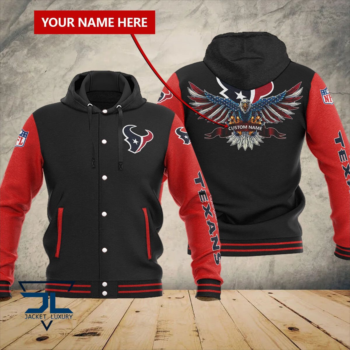 Houston Texans NFL Style Hooded Baseball Jacket For Fan