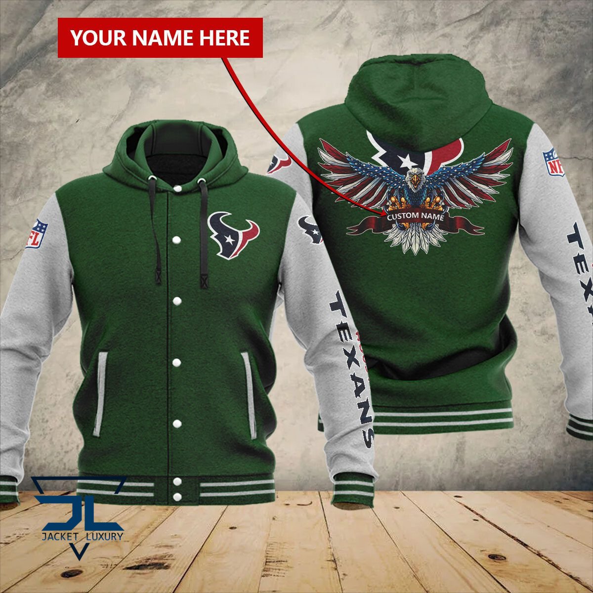 Houston Texans NFL Style Hooded Baseball Jacket For Fan