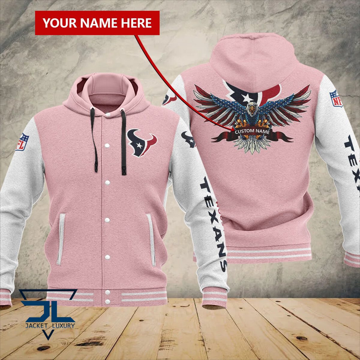Houston Texans NFL Style Hooded Baseball Jacket For Fan