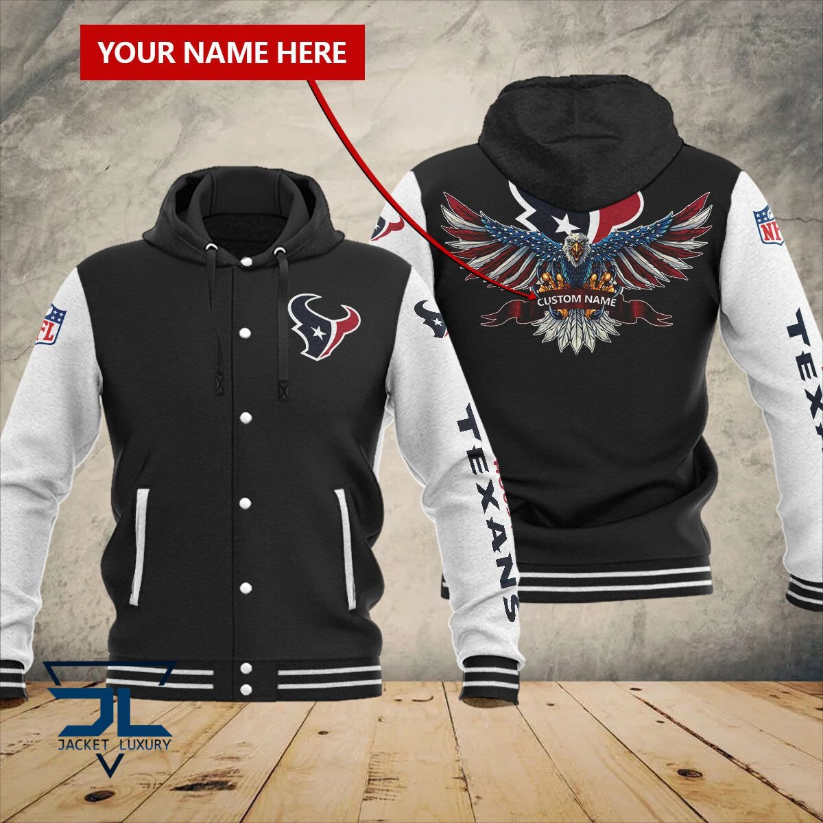 Houston Texans NFL Style Hooded Baseball Jacket For Fan