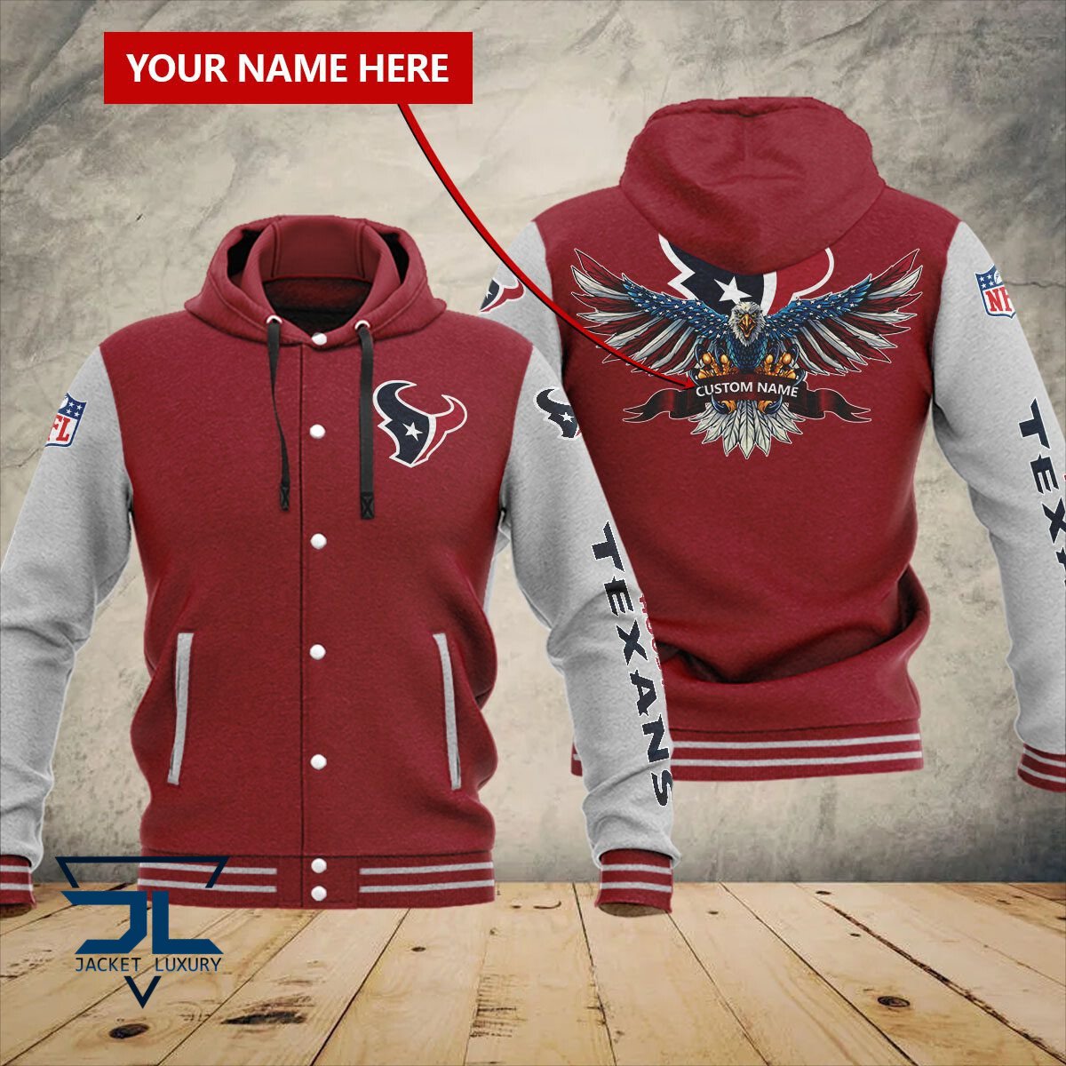 Houston Texans NFL Style Hooded Baseball Jacket For Fan