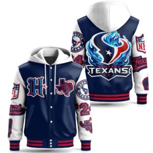 Houston Texans NFL Style Leather Baseball Jacket With Hooded For Fans