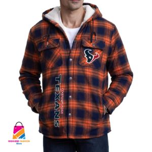 Houston Texans NFL Style Zip Fleece Flannel Jacket For Fans