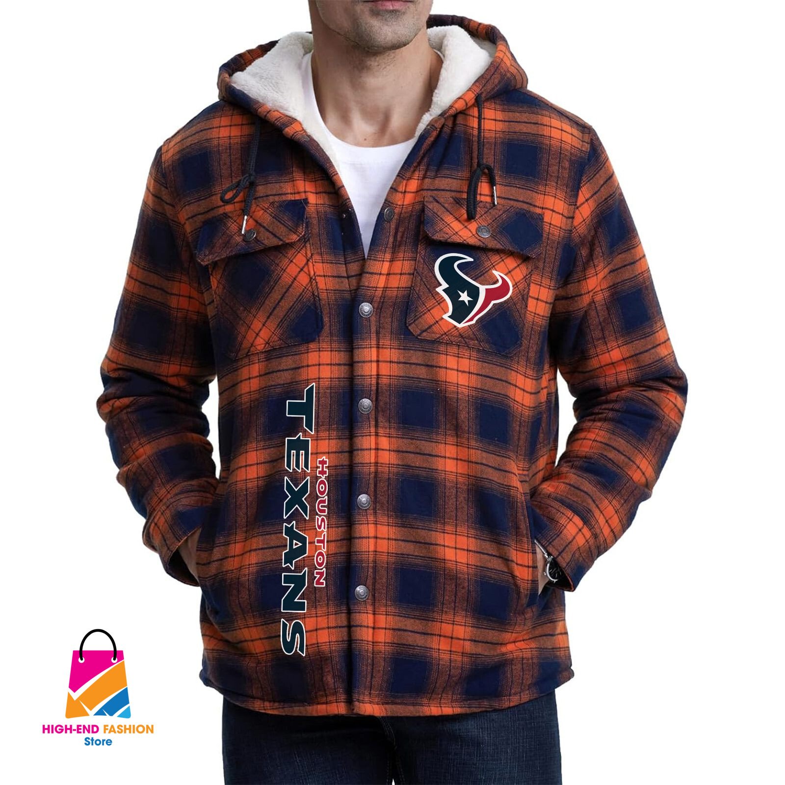 Houston Texans NFL Style Zip Fleece Flannel Jacket For Fans