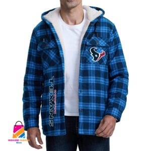 Houston Texans NFL Style Zip Fleece Flannel Jacket For Fans