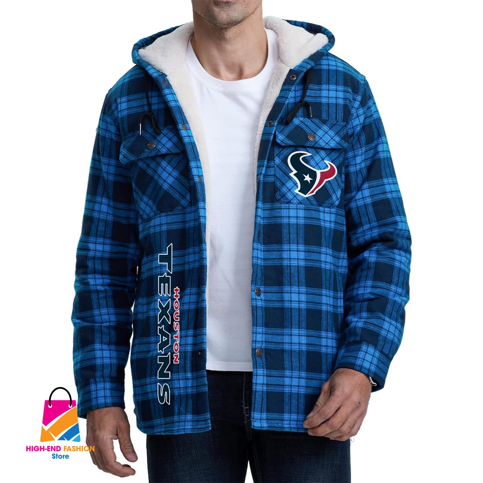 Houston Texans NFL Style Zip Fleece Flannel Jacket For Fans
